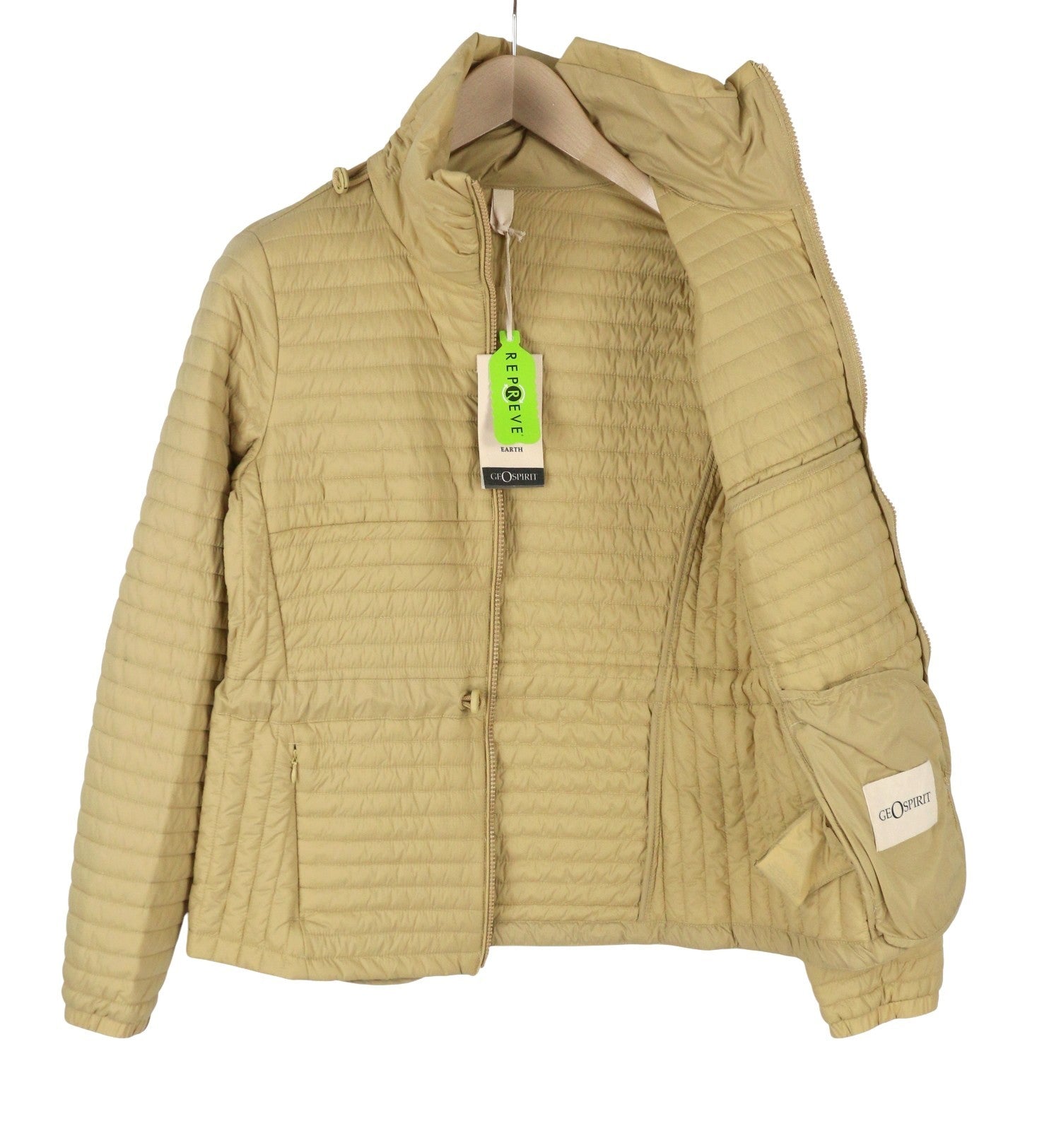 GEOSPIRIT Camomilla Women Jacket 42 Beige Drawstring Waist Light High Neck