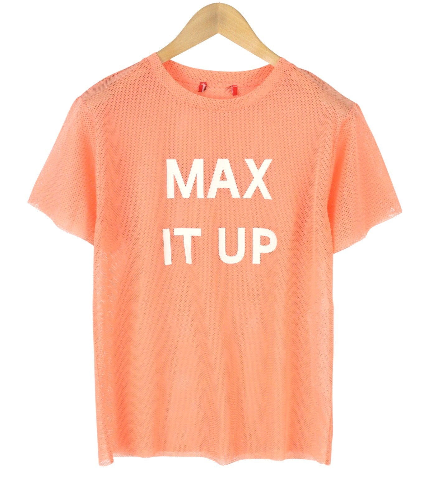 MAX&CO. Women T-Shirt XS Coral Pink Mesh Transparent Oversized Short Sleeved
