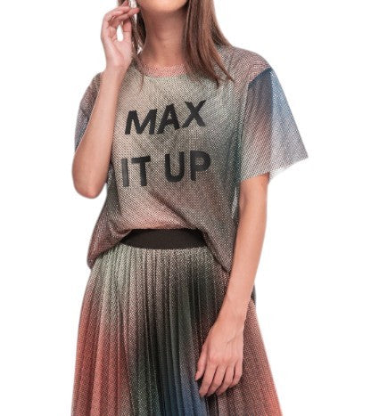 MAX&CO. Women T-Shirt XS Multicolor Mesh Transparent Oversized Short Sleeve