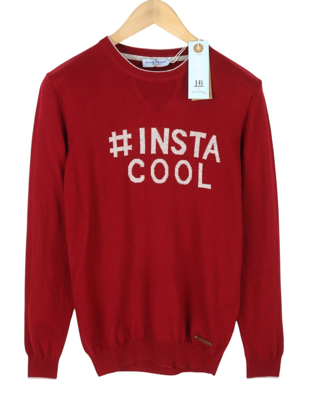 HARMONT & BLAINE Men Jumper M Red Wool Blend Tight Knit Print Pull On