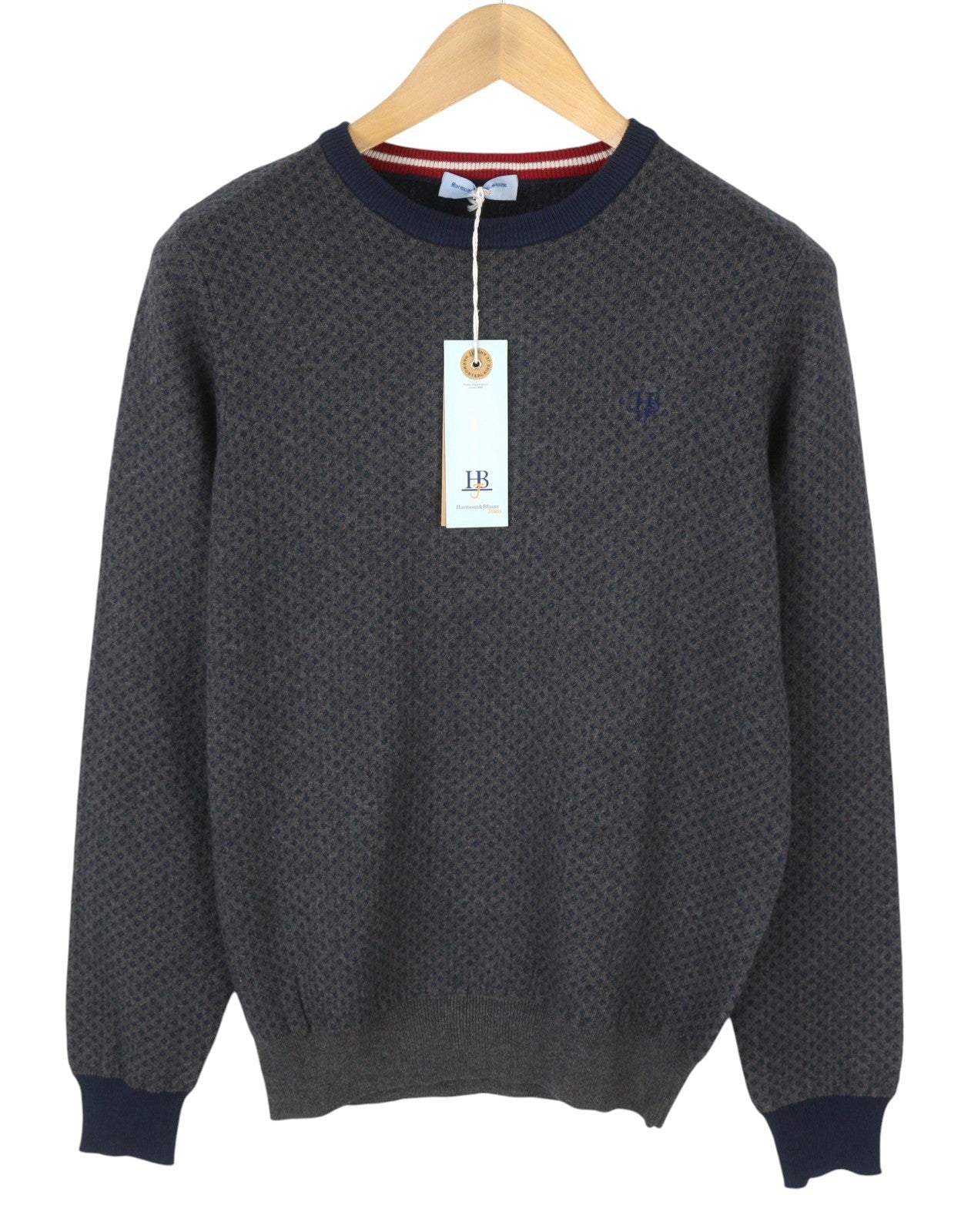 HARMONT & BLAINE Men Jumper S Grey Patterned Cashmere Wool Blend Pull On