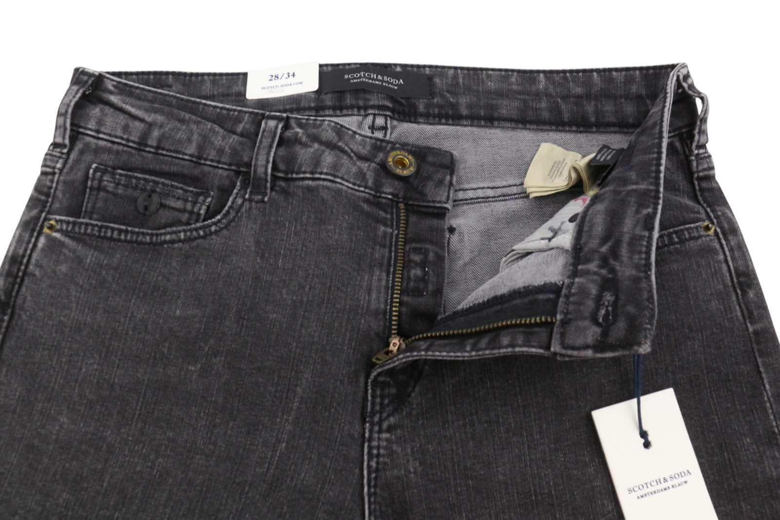 SCOTCH & SODA Supreme Women Jeans W28/L34 Black Faded Distress Slim Straight Fit