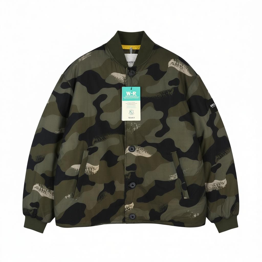 AIGLE Morister Men Jacket M Camouflage Padded Full Zip Button Bomber