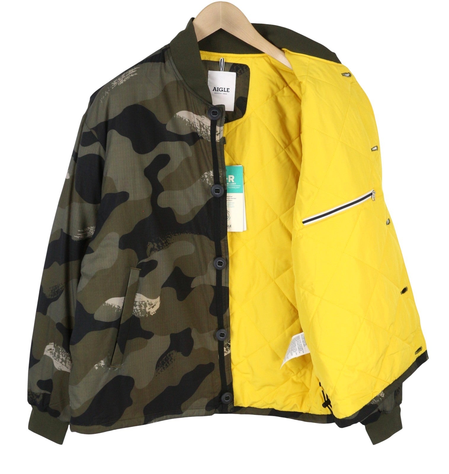 AIGLE Morister Men Jacket M Camouflage Padded Full Zip Button Bomber