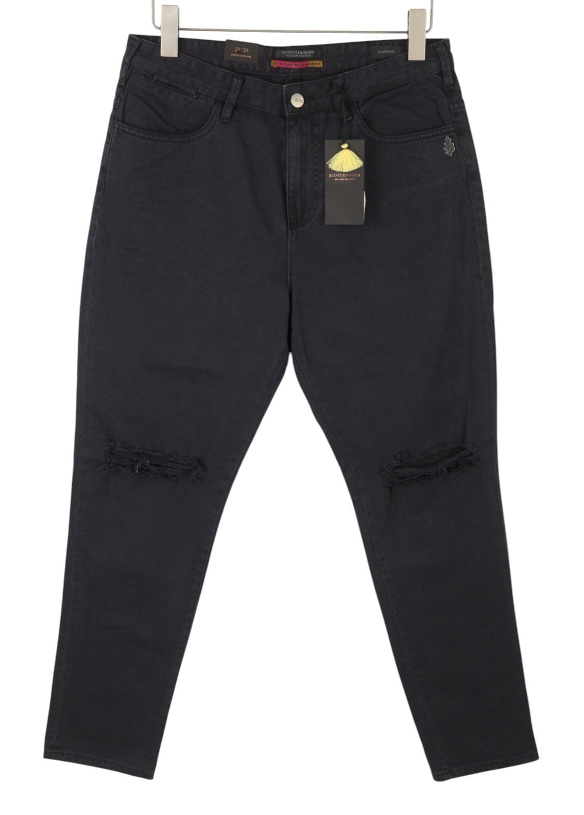 MAISON SCOTCH Women Jeans W29/L34 Black Slim Boyfriend Distress Ripped Cropped