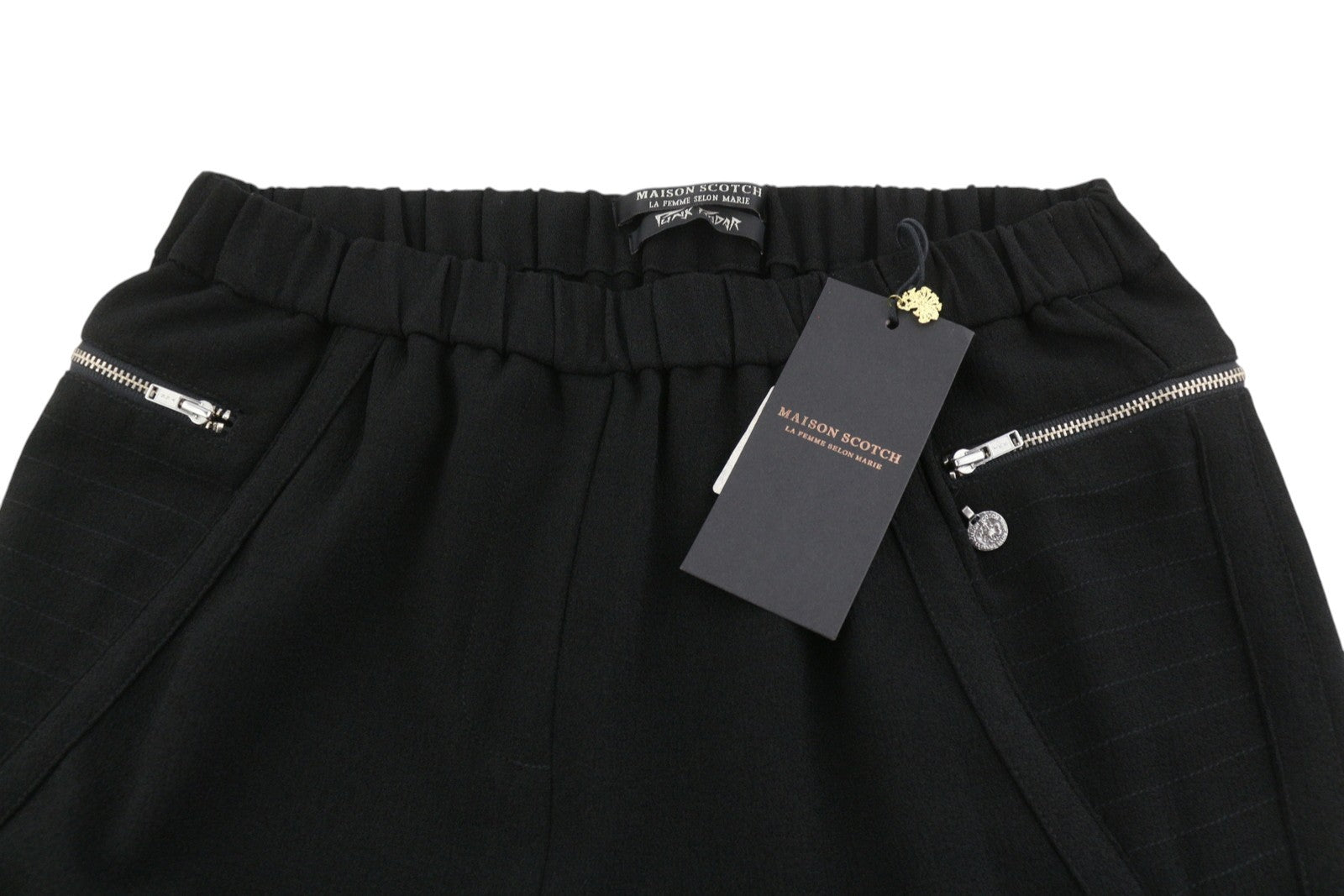 MAISON SCOTCH Women Trousers XS Black Elastic Waist Zip Hems Skinny Fit