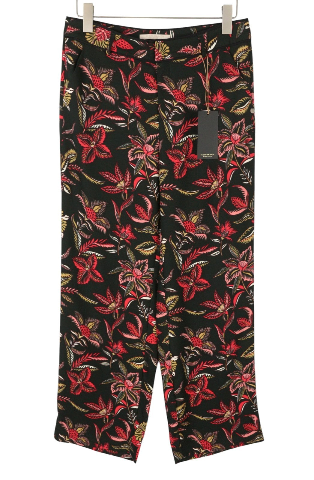 MAISON SCOTCH Women Trousers M Multicolored Floral Print Straight Fit Zip Fly