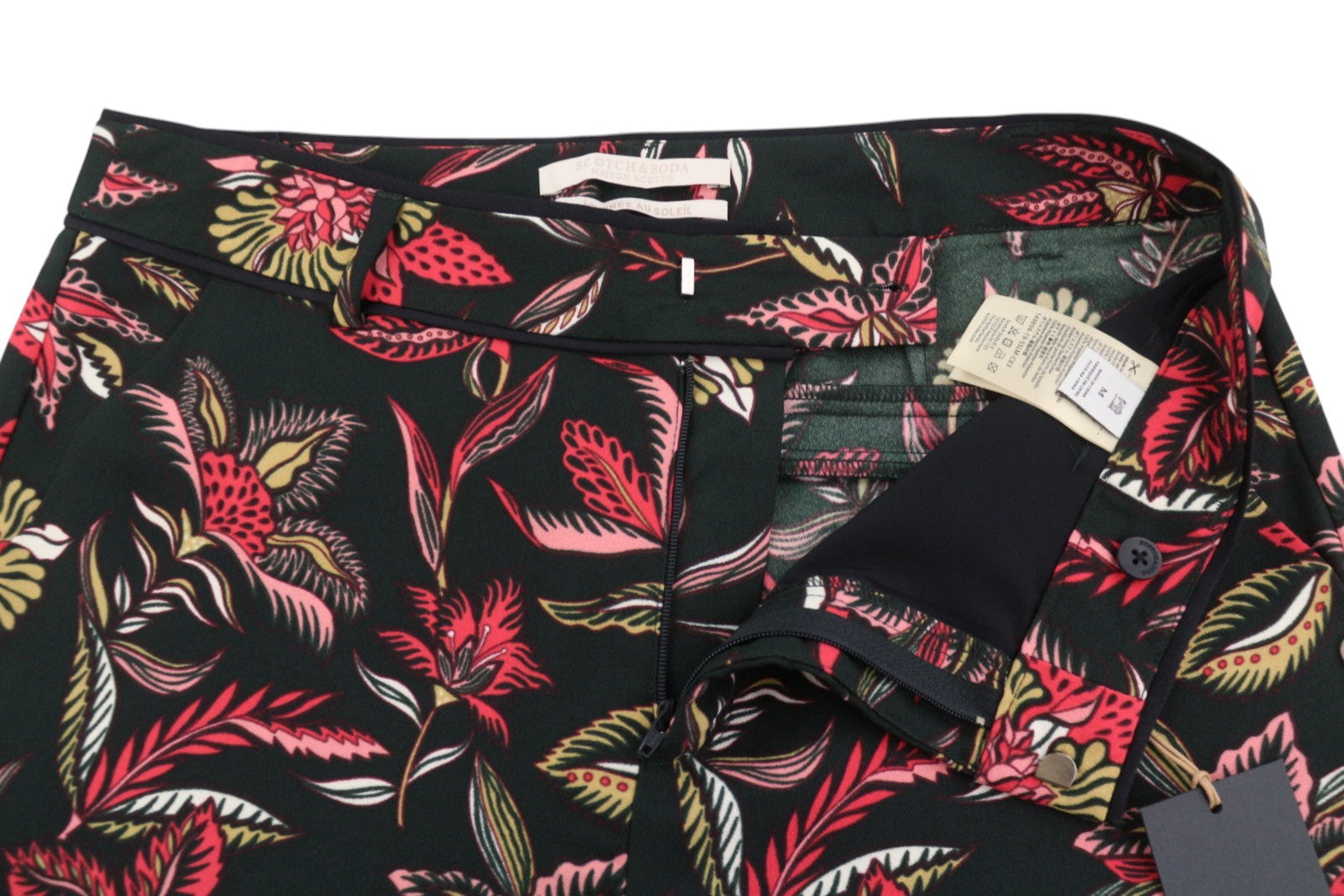 MAISON SCOTCH Women Trousers M Multicolored Floral Print Straight Fit Zip Fly