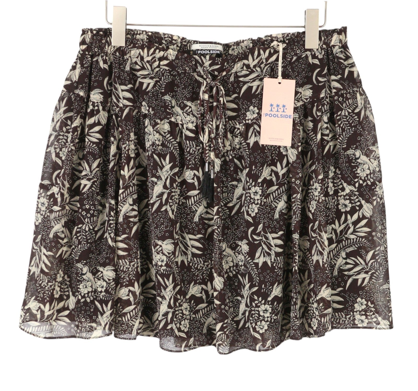 MAISON SCOTCH Women Skirt XL Brown Flower Print Elastic Print Mini