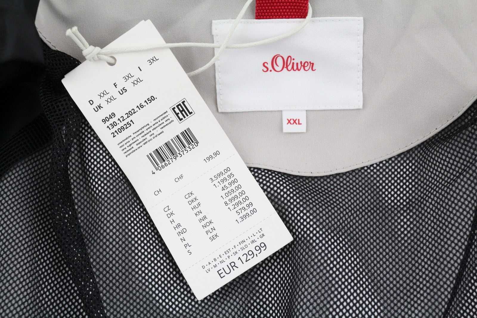 S.OLIVER Men Jacket 2XL Light Grey Mesh Lined Hooded Full Zip Light