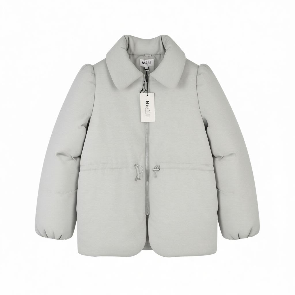 NA-KD Melange Padded Drawstring Women Jacket EU38 Grey Padded Full Zip