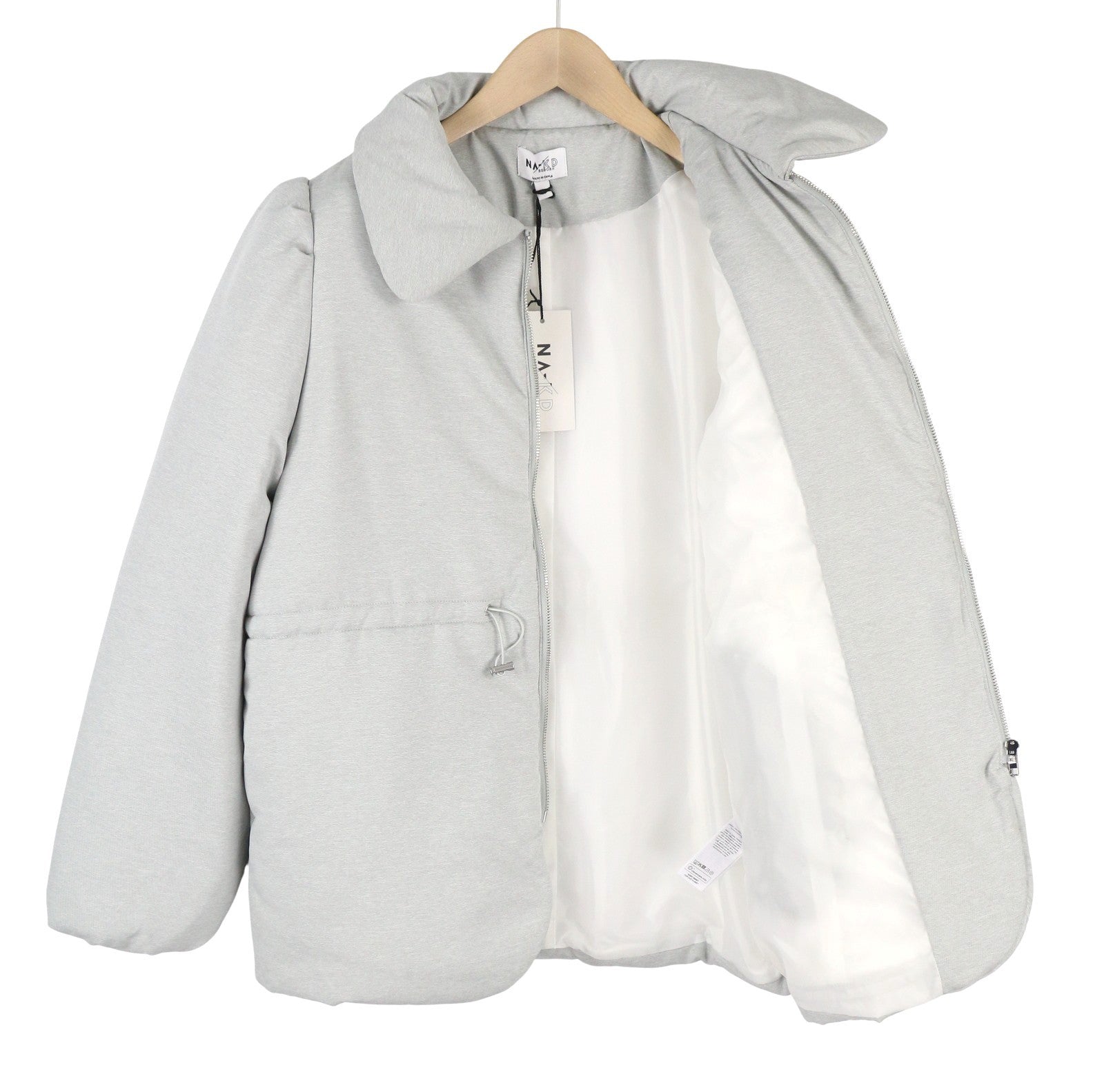 NA-KD Melange Padded Drawstring Women Jacket EU38 Grey Padded Full Zip