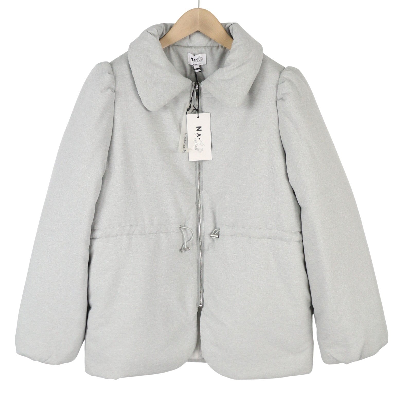 NA-KD Melange Padded Drawstring Women Jacket EU38 Grey Padded Full Zip