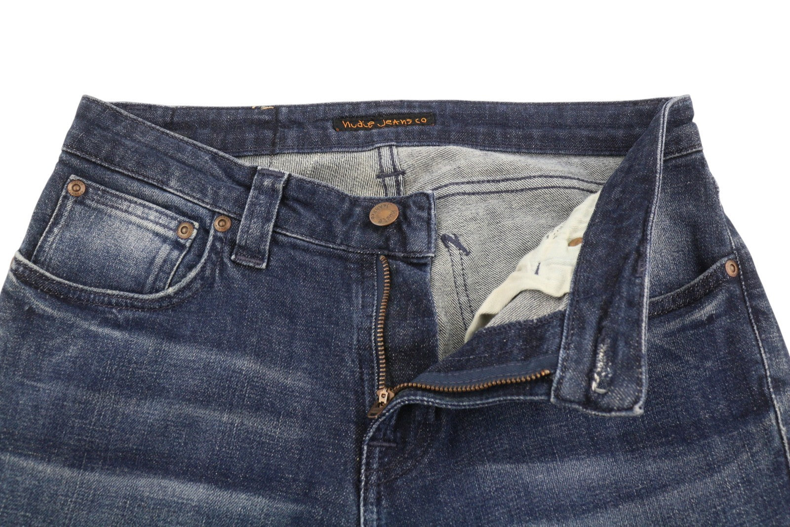 NUDIE JEANS Skinny Lin Navy Lightning Men Jeans W29/L34 Blue Whiskers Faded