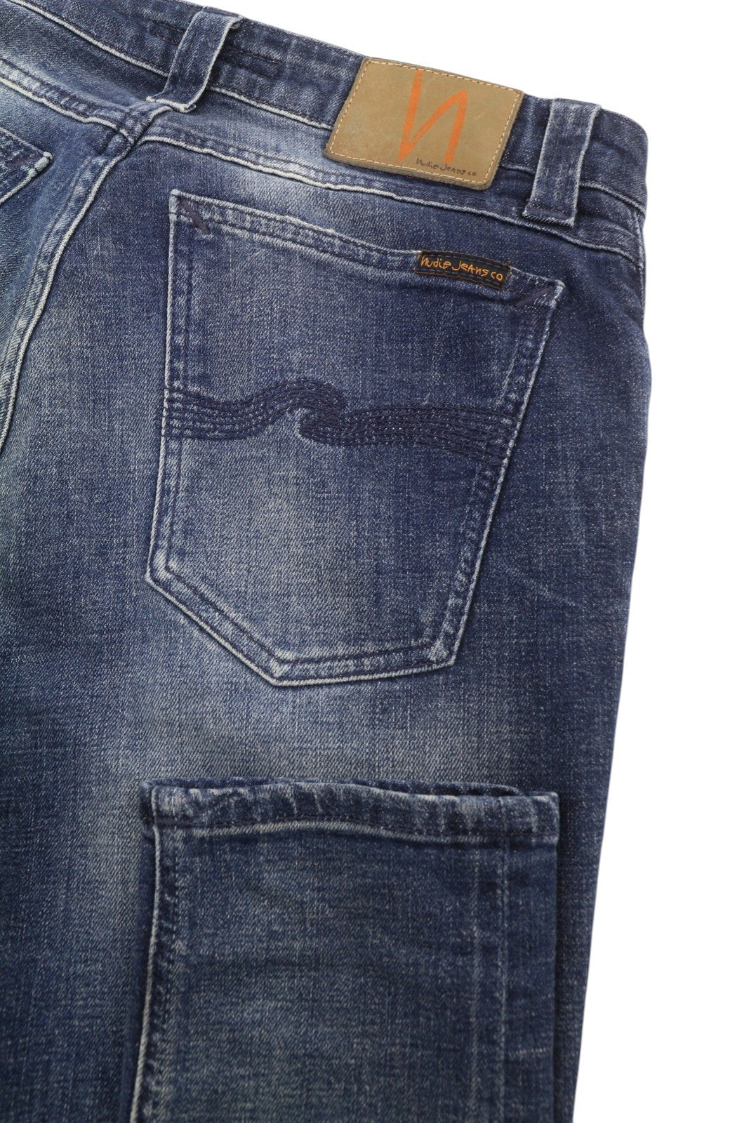 NUDIE JEANS Skinny Lin Navy Lightning Men Jeans W29/L34 Blue Whiskers Faded