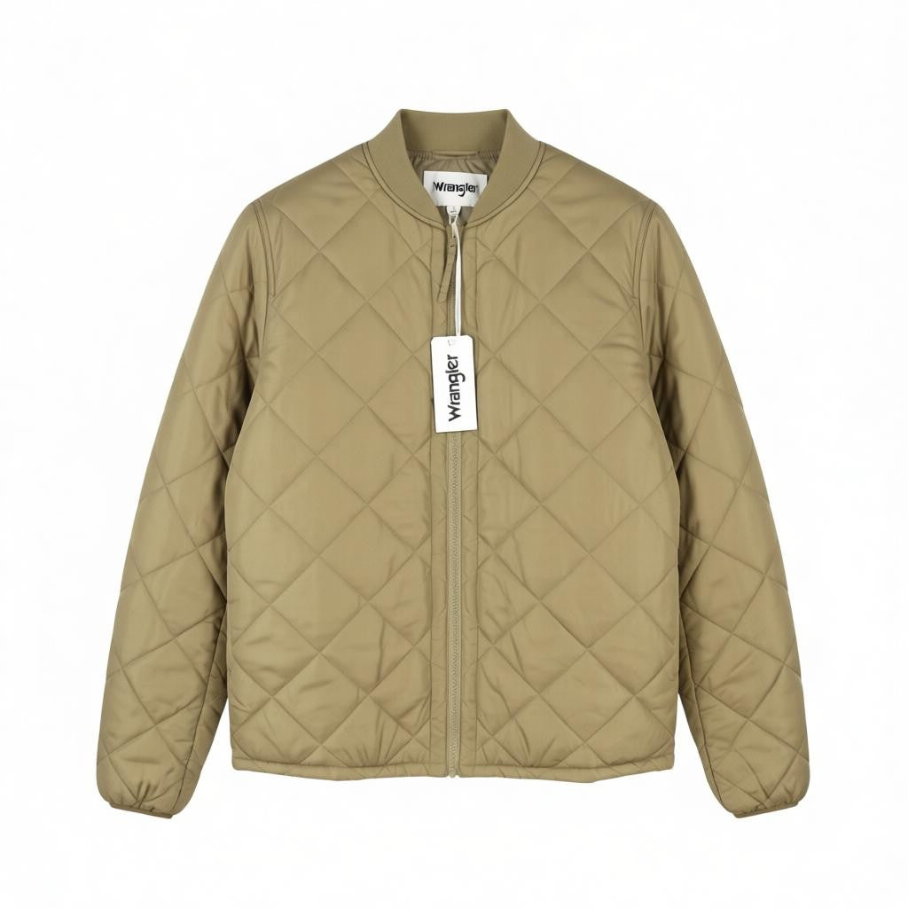 WRANGLER Men Jacket S Beige Quilted Padded Full Zip Lined Bomber Style