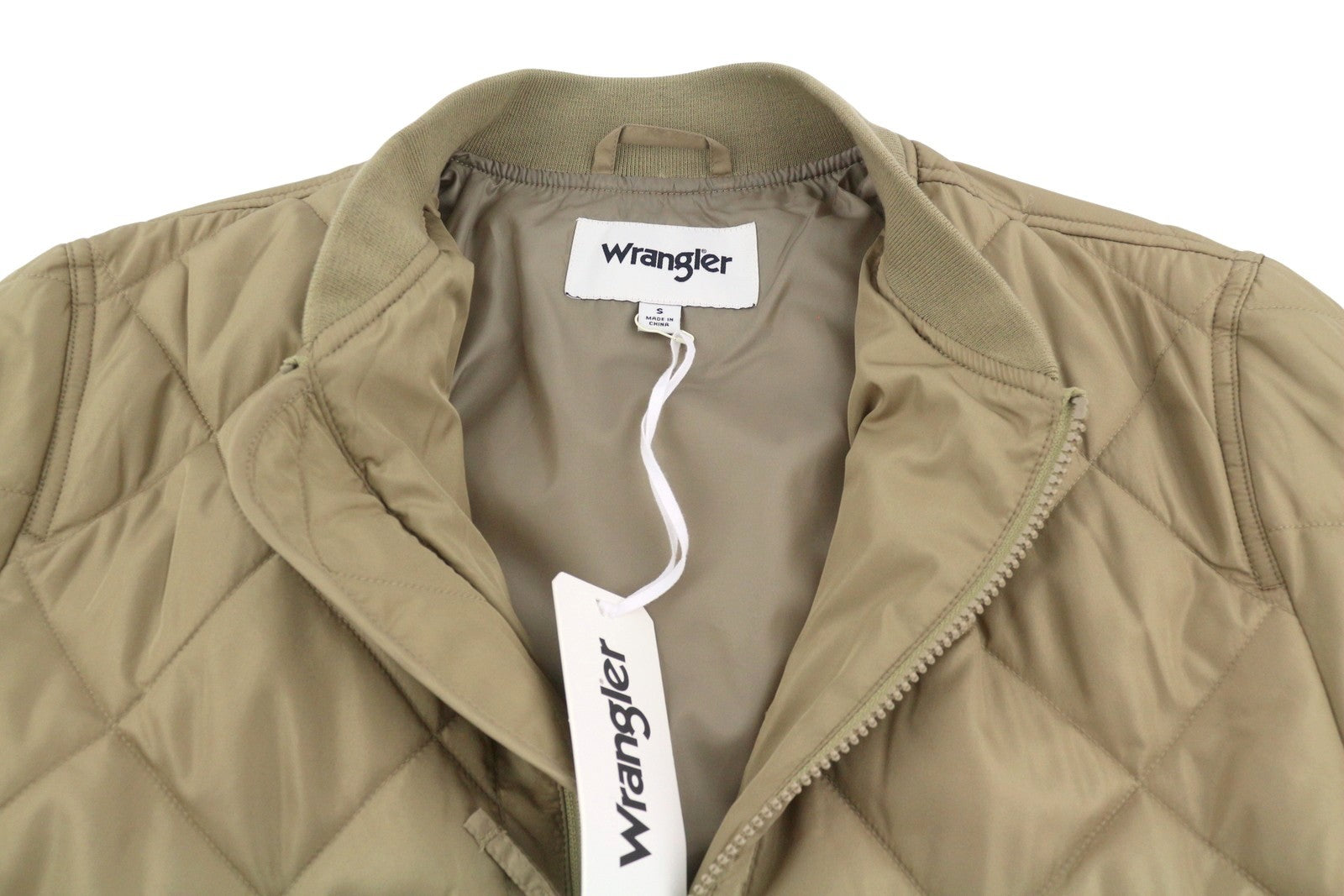WRANGLER Men Jacket S Beige Quilted Padded Full Zip Lined Bomber Style