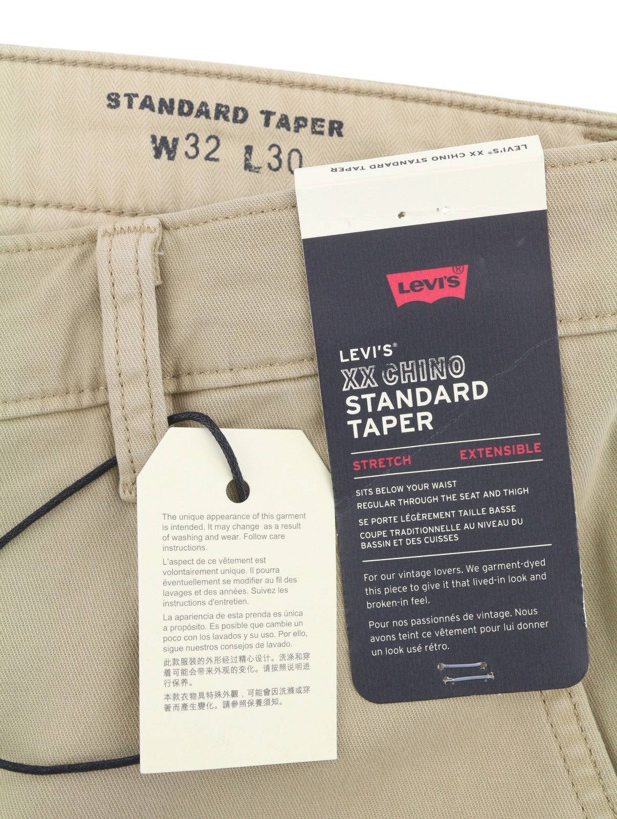 LEVI'S XX Chino Men Trousers W32/L30 Beige Standard Tapered Fit Zip Fly Big E