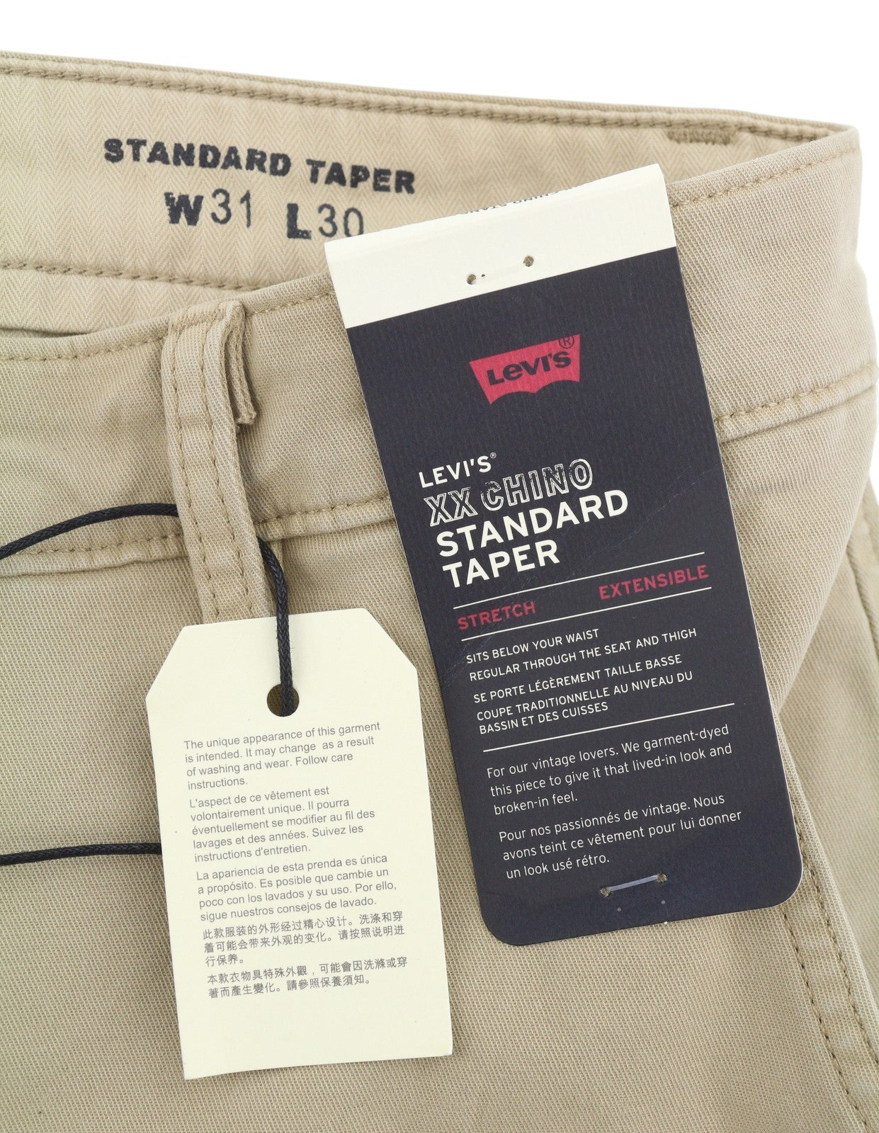 LEVI'S XX Chino Men Trousers W31/L30 Beige Standard Tapered Fit Zip Fly Big E