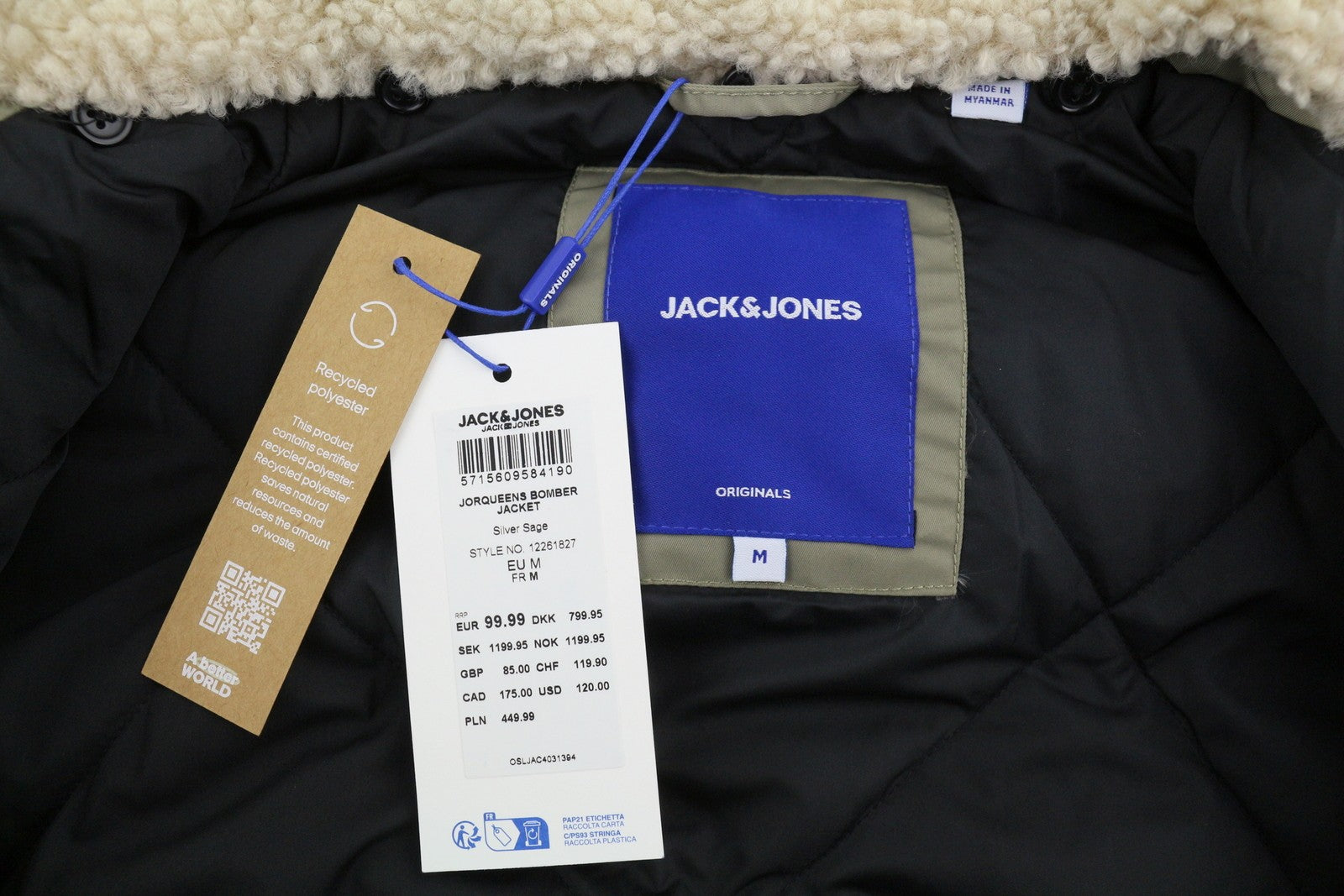 JACK & JONES Jorqueens Bomber Men Jacket M Silver Sage Oversized Zip