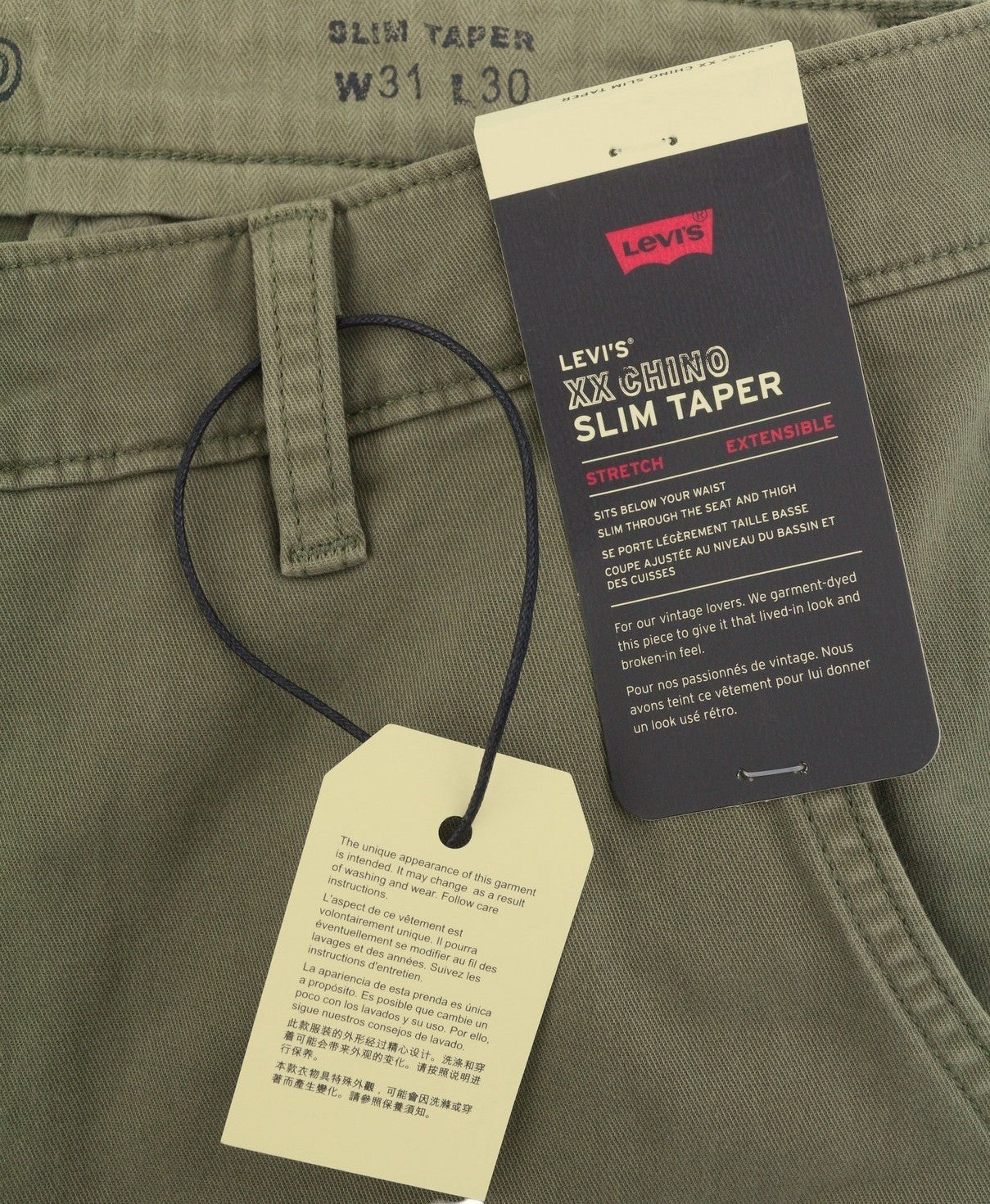 LEVI'S XX Chino Men Trousers W31/L30 Green Slim Tapered Stretch Big E