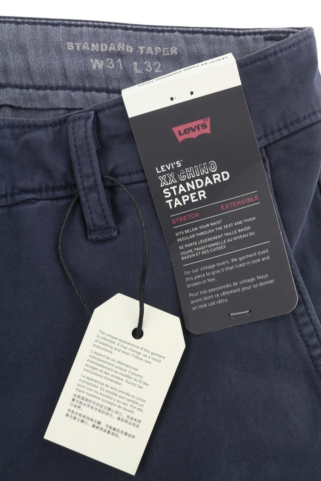 LEVI'S XX Chino Men Trousers W31/L32 Blue Standard Tapered Fit Zip Fly Big E