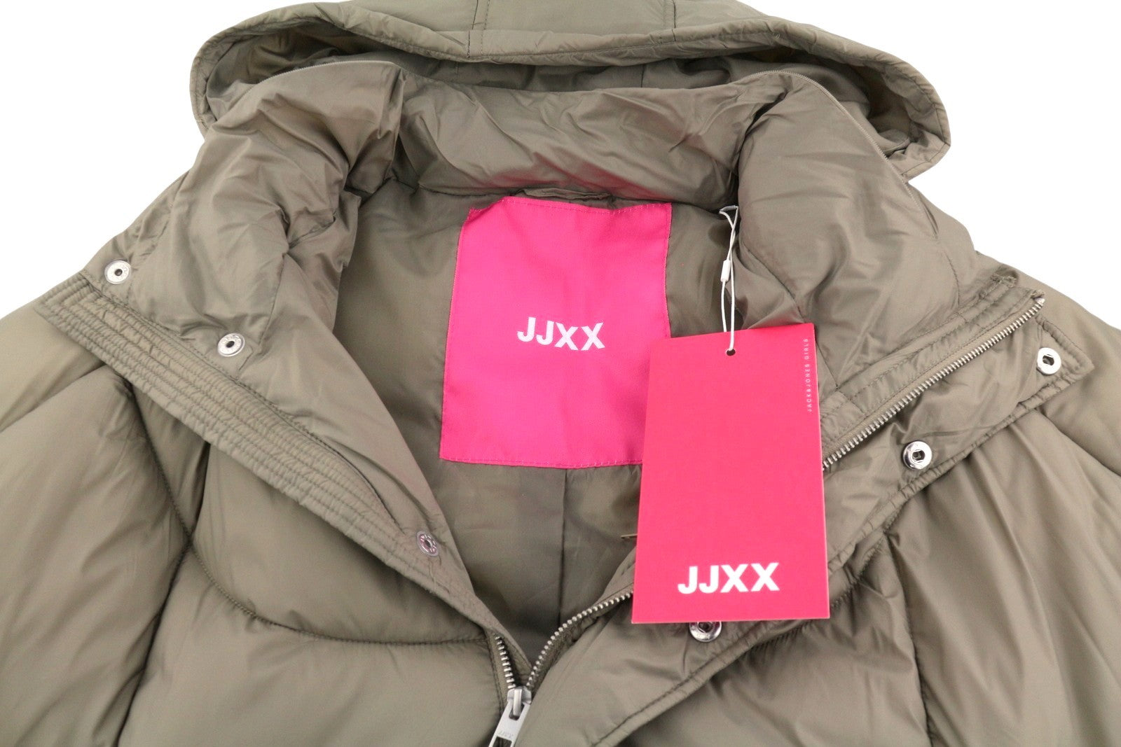 JJXX Saga Nylon Quilted Women Jacket L Brindle Oversized Hidden Hood