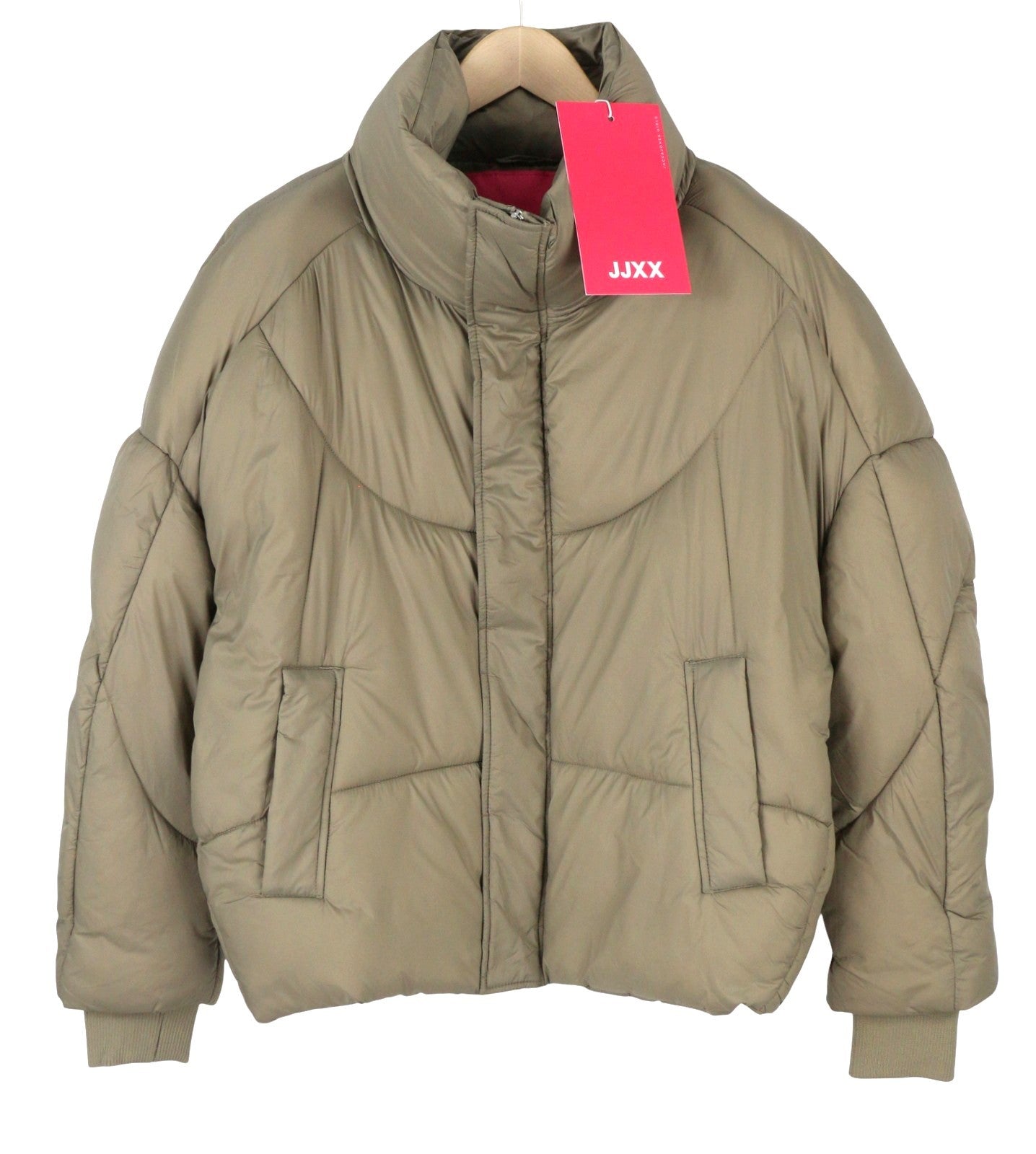 JJXX Saga Nylon Quilted Women Jacket L Brindle Oversized Hidden Hood