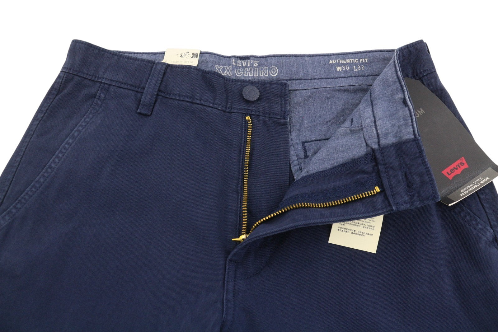 LEVI'S XX Chino Men Trousers W30/L32 Blue Authentic Fit Zip Fly Big E