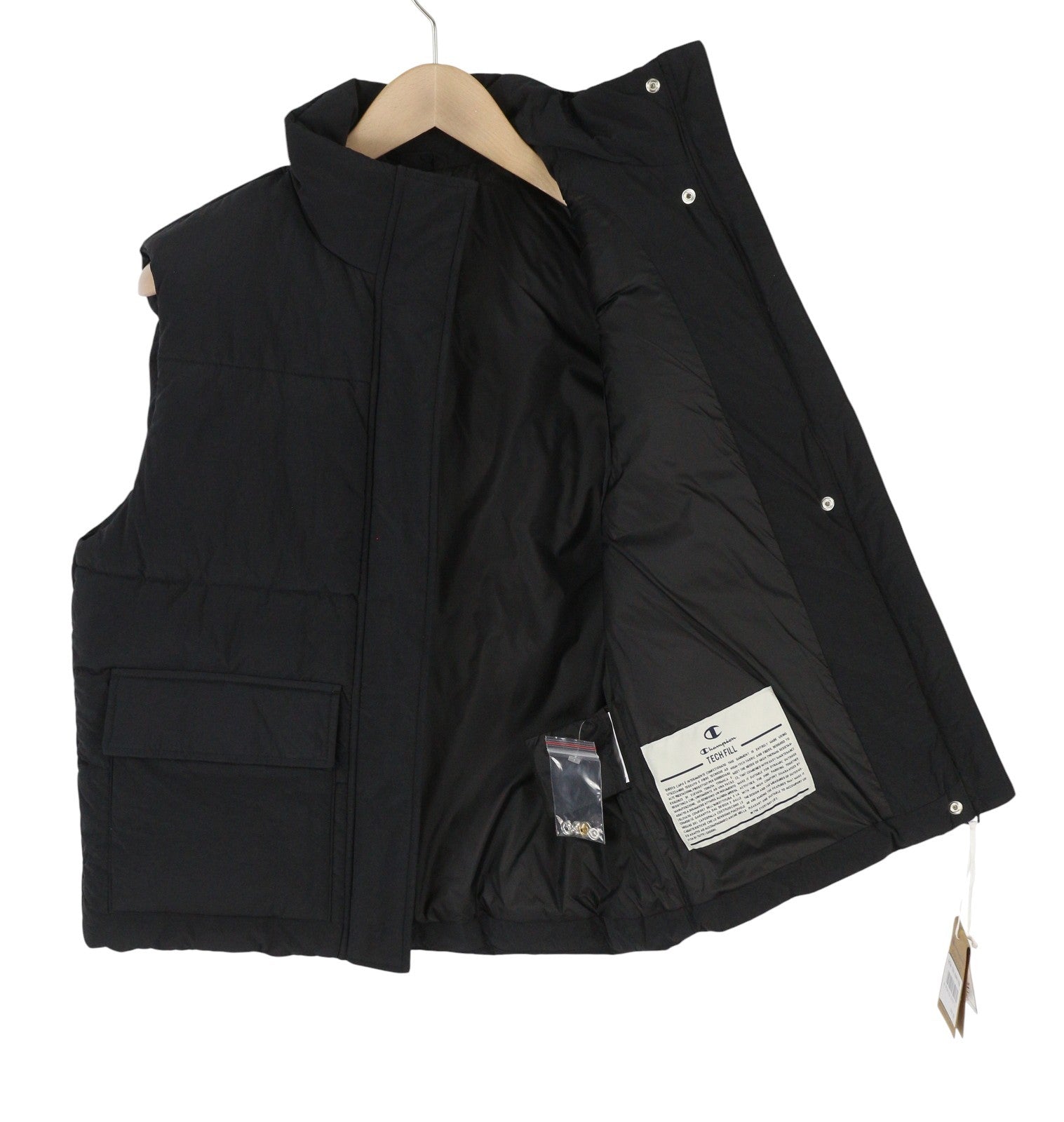 CHAMPION Women Waistcoat XS Black Tech Fill Quilted High Neck Zip