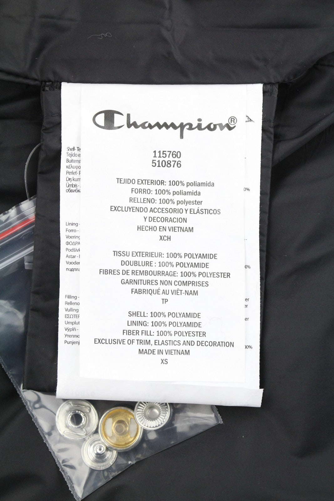 CHAMPION Women Waistcoat XS Black Tech Fill Quilted High Neck Zip