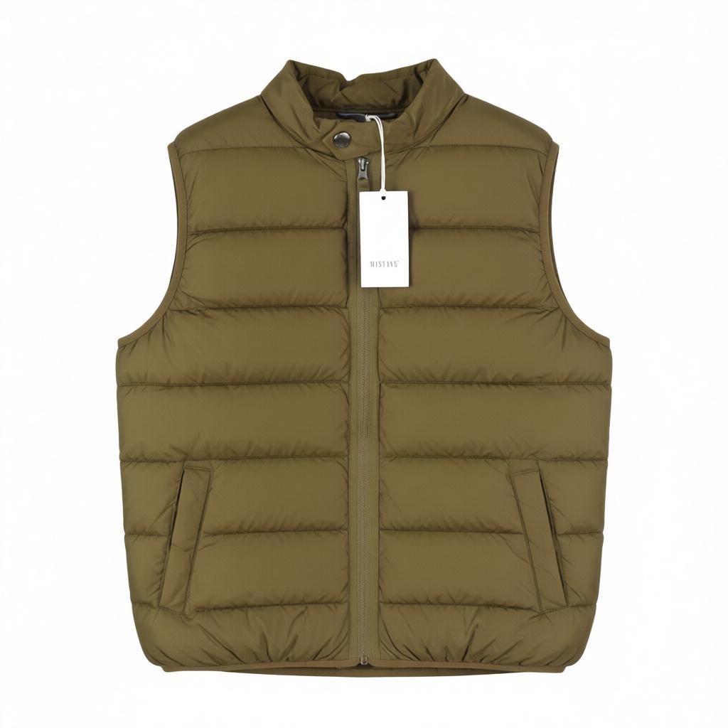 MUSTANG Dennis Light Padded Men Waistcoat M Brown Band Neck Quilted Zip