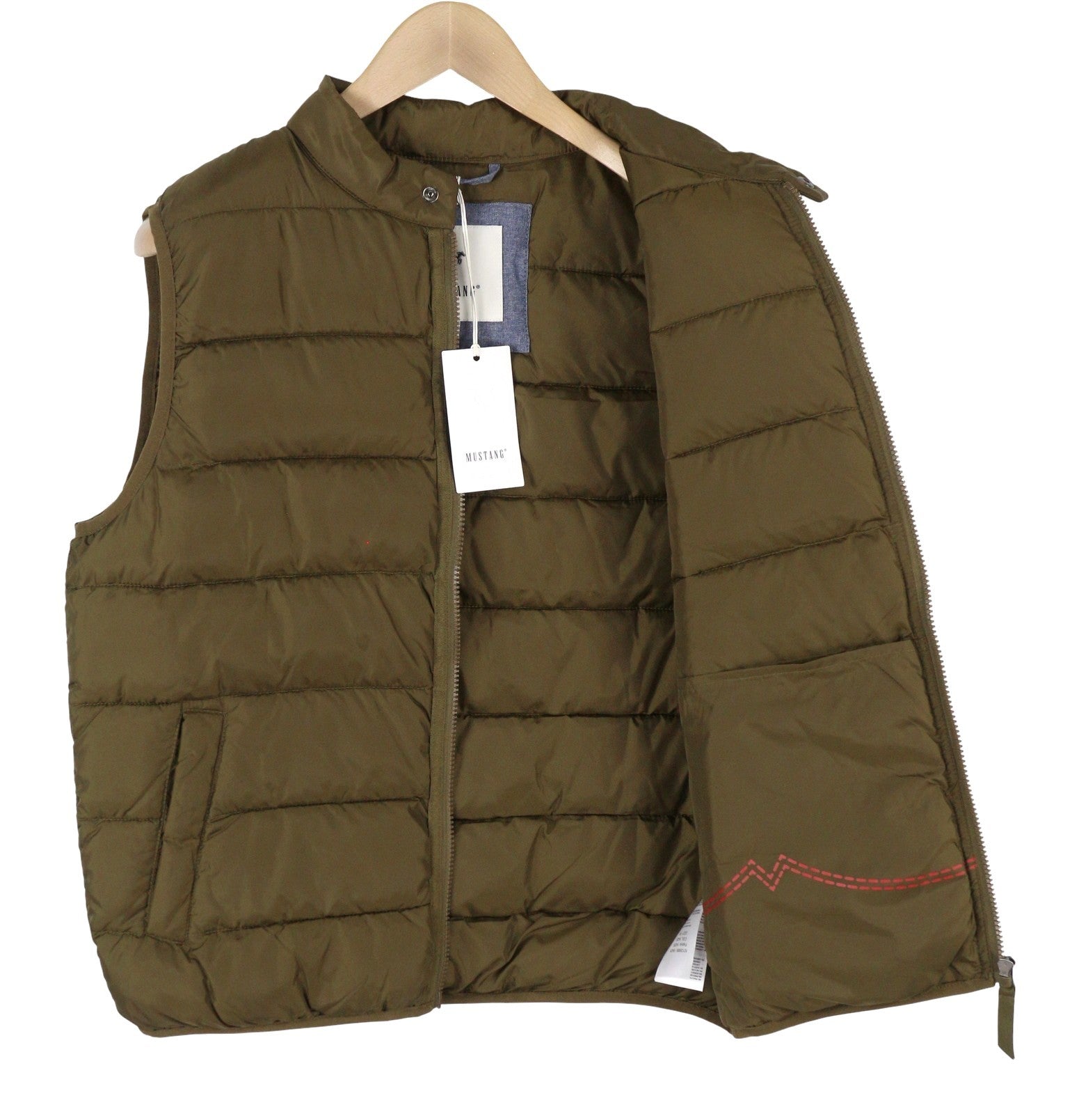 MUSTANG Dennis Light Padded Men Waistcoat M Brown Band Neck Quilted Zip