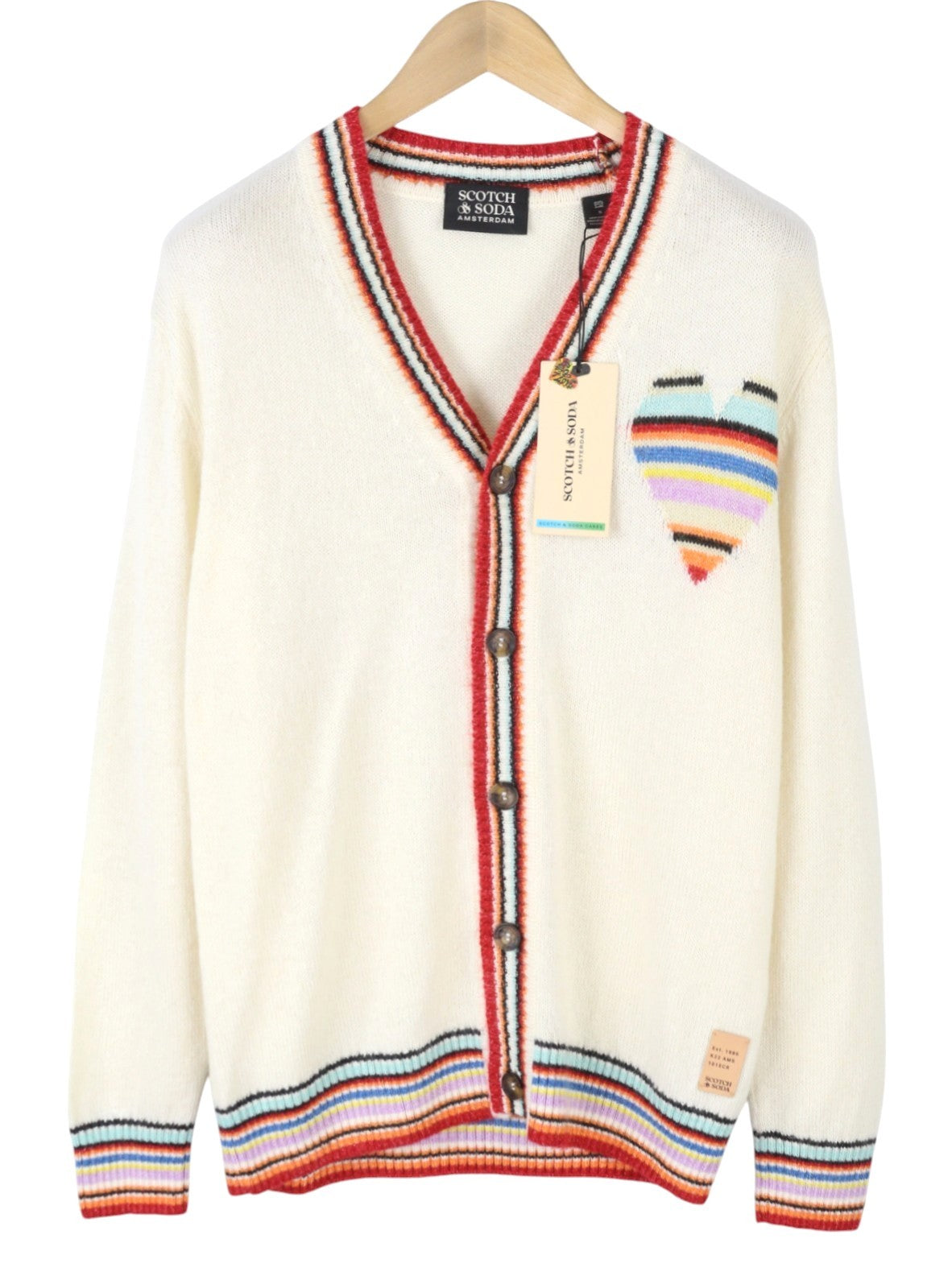 SCOTCH & SODA Men Jumper S Off White Linen Blend Knitted Patterned Cardigan