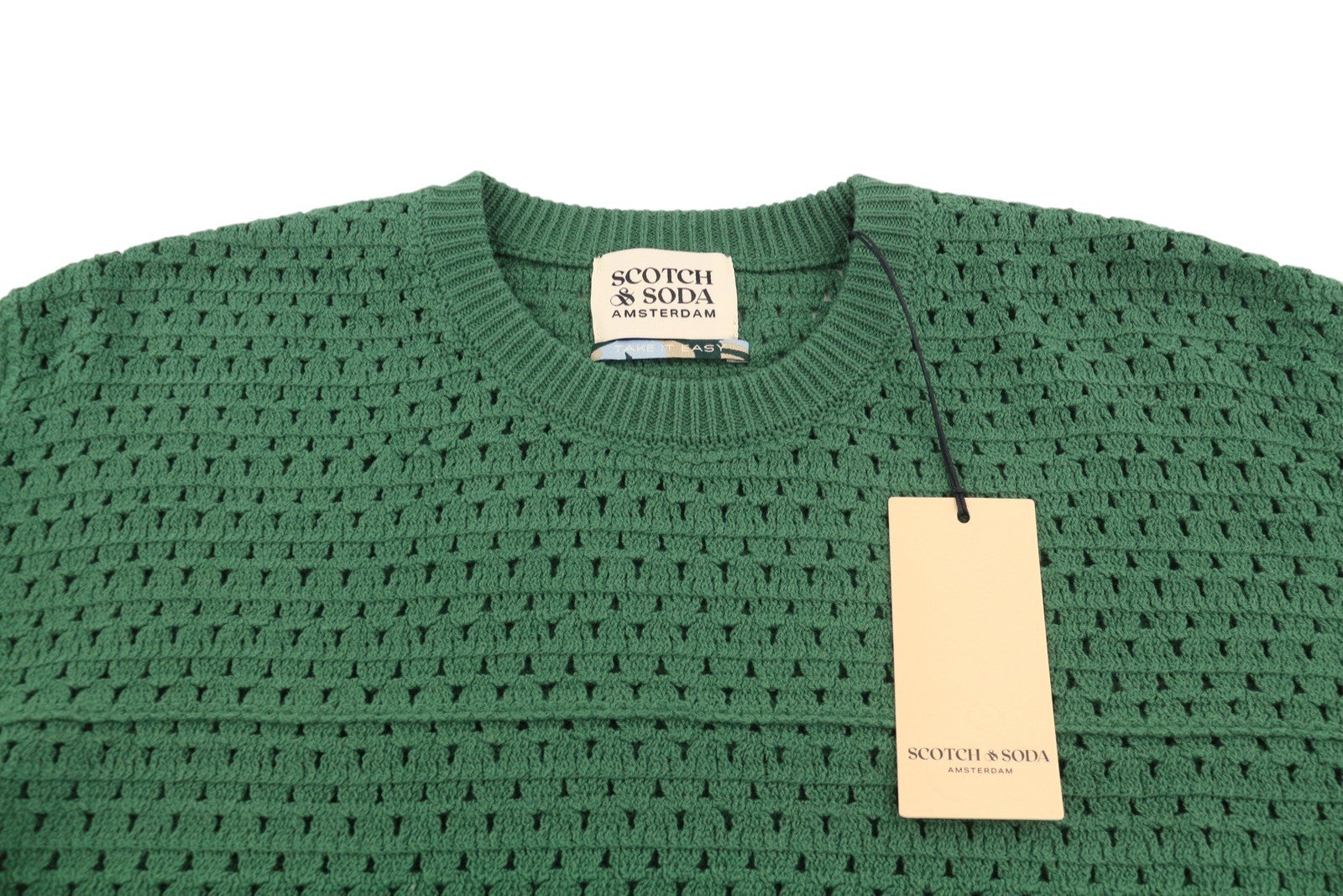 SCOTCH & SODA Men Jumper L Green Open Knit Crew Neck Long Sleeved Pull On