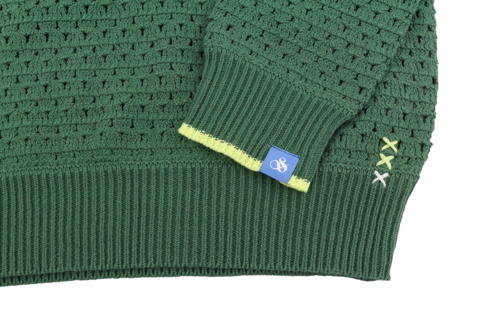SCOTCH & SODA Men Jumper L Green Open Knit Crew Neck Pull On