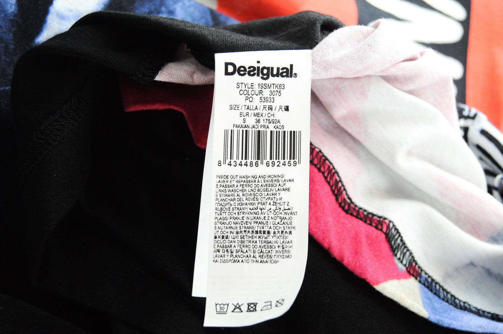 DESIGUAL ES Edmund Men T-Shirt S Printed Slang Crew Neck Colourful Jersey