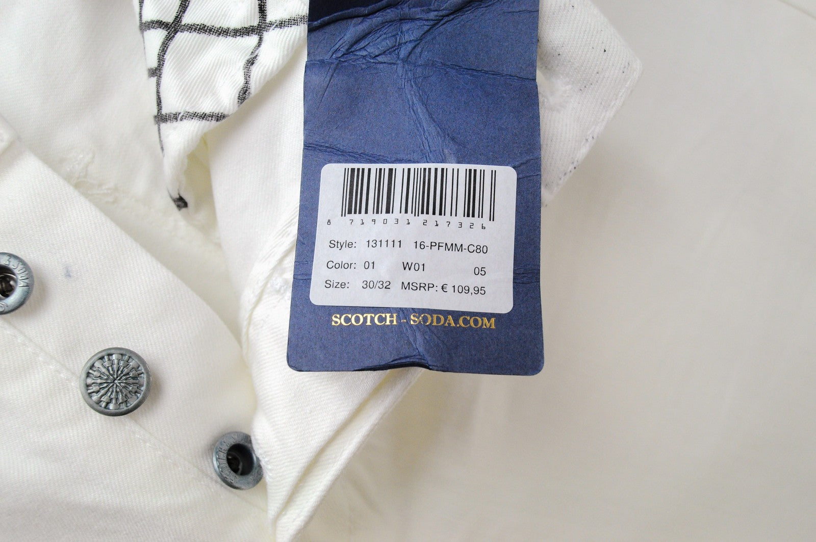 SCOTCH & SODA Pike Men Jeans W30/L32 Skinny Fit Cotton Stretch White 5-Pocket