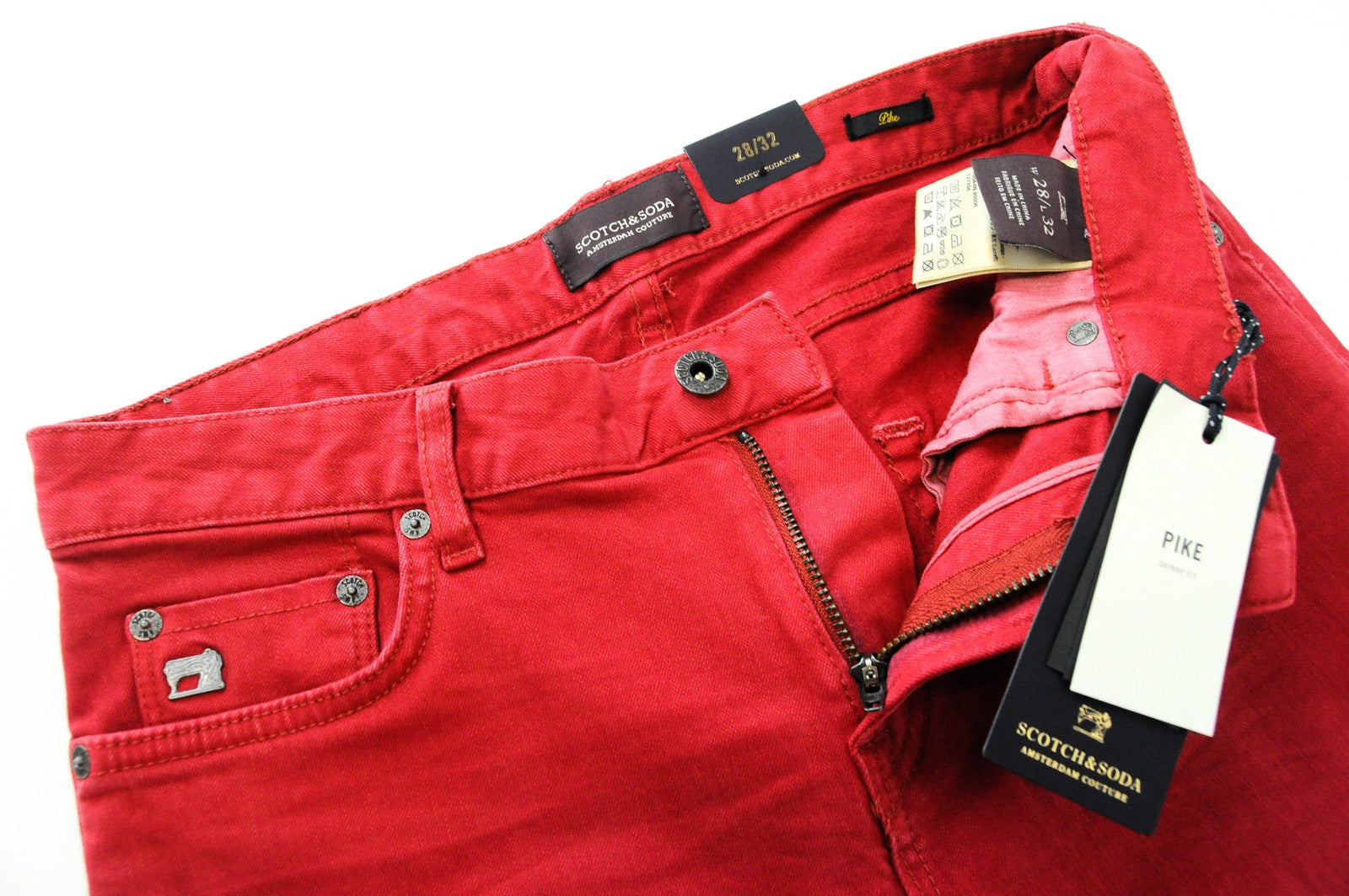 SCOTCH & SODA Pike Men Jeans W28/L32 Skinny Fit Red Cotton Stretch Dyed