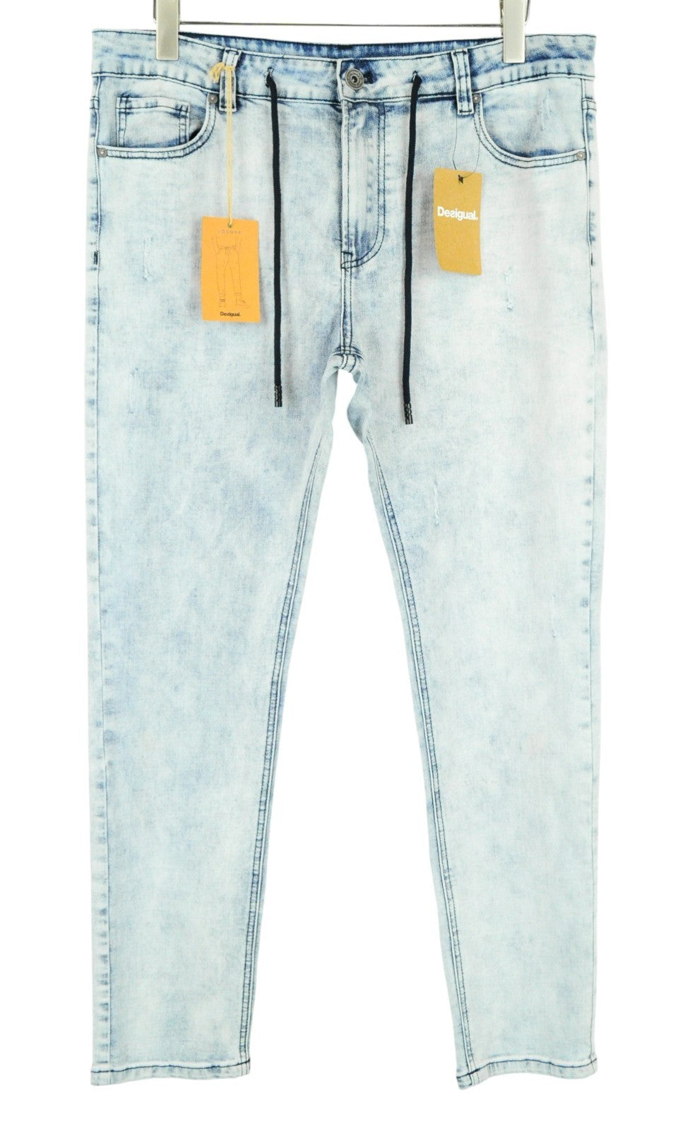 DESIGUAL Jogger Men Jeans UK16 Slim Cotton Blend Stretch Washed Light Blue