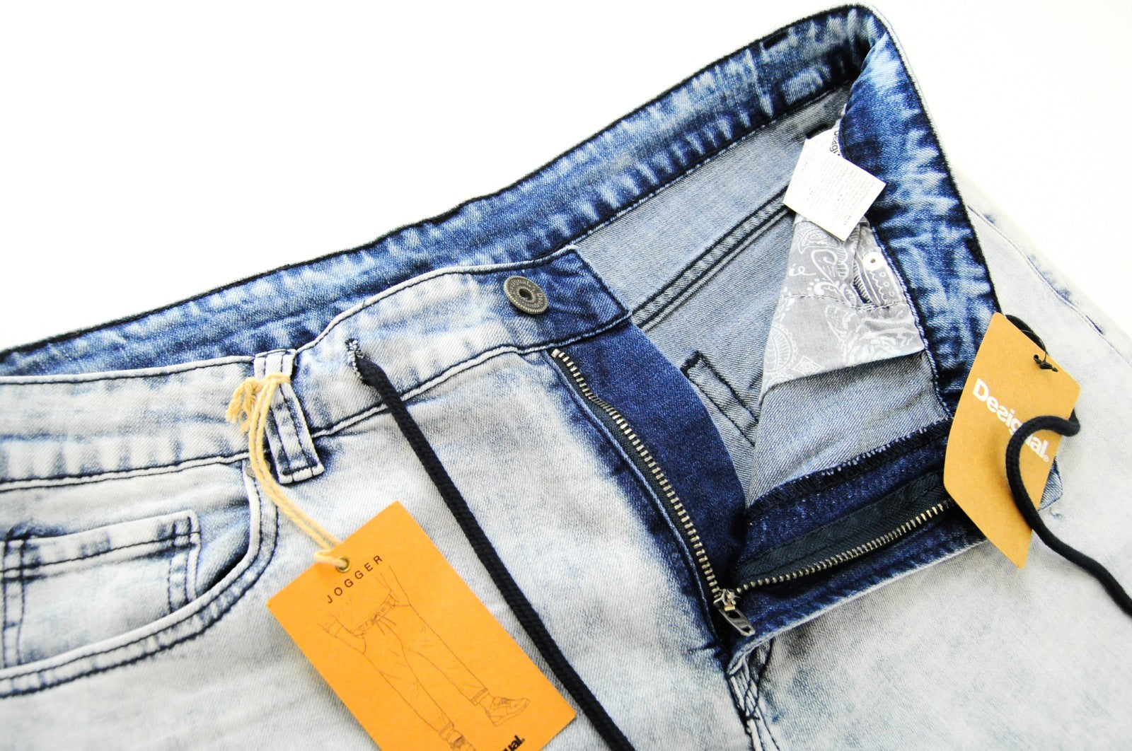 DESIGUAL Jogger Men Jeans UK16 Slim Cotton Blend Stretch Washed Light Blue