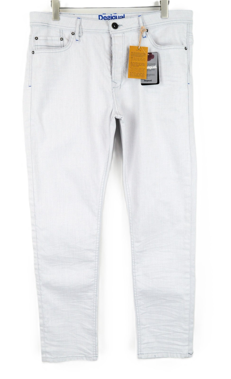 DESIGUAL Lucas Men Jeans UK20 Slim Fit Washed Light Blue Cotton Stretch