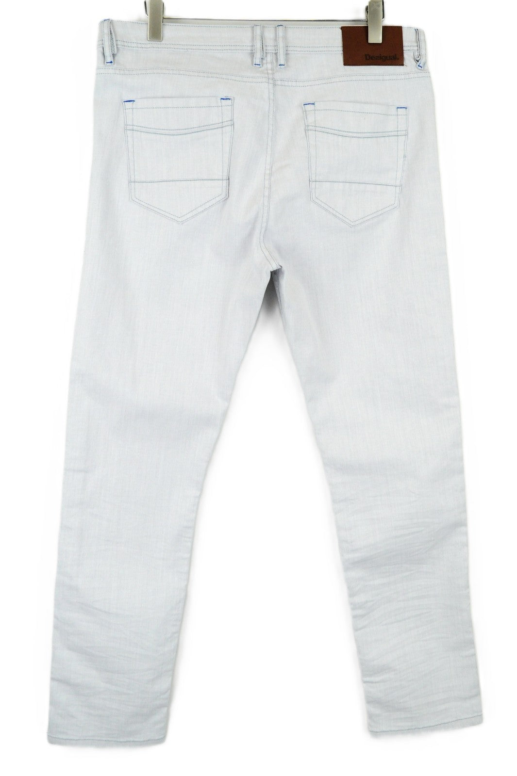 DESIGUAL Lucas Men Jeans UK20 Slim Fit Washed Light Blue Cotton Stretch