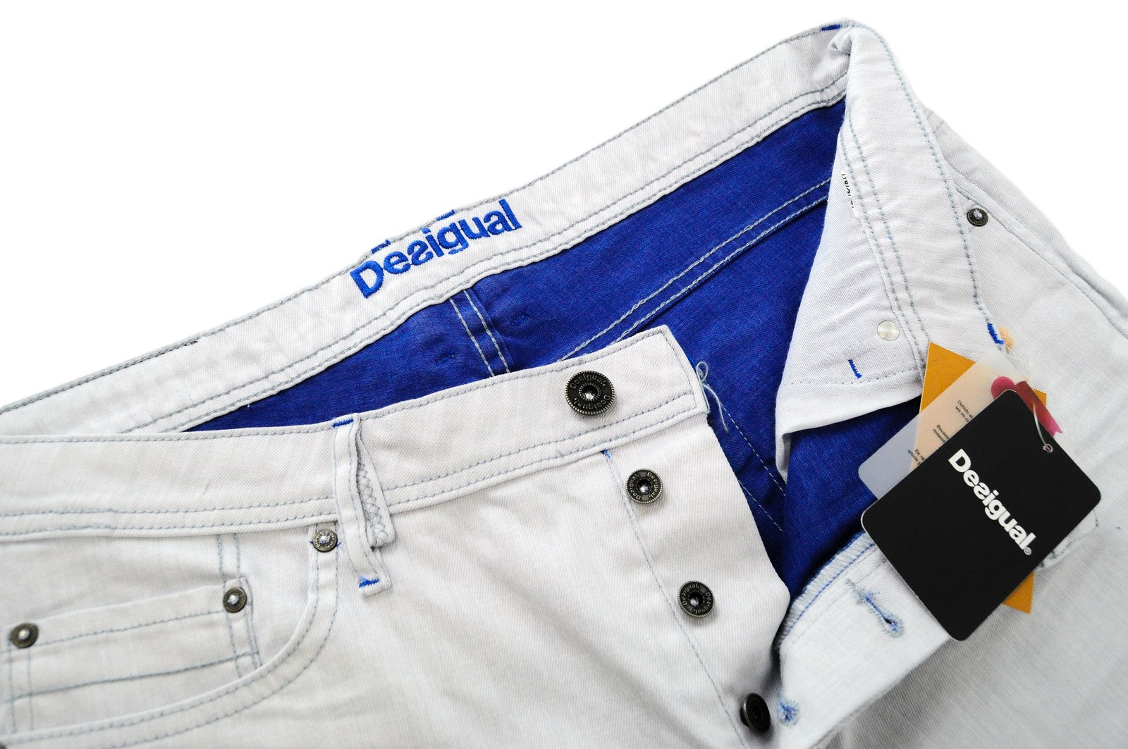 DESIGUAL Lucas Men Jeans UK20 Slim Fit Washed Light Blue Cotton Stretch