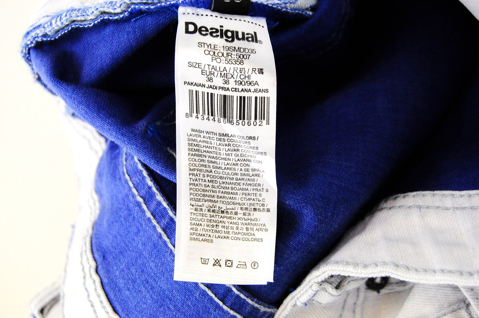 DESIGUAL Lucas Men Jeans UK20 Slim Fit Washed Light Blue Cotton Stretch