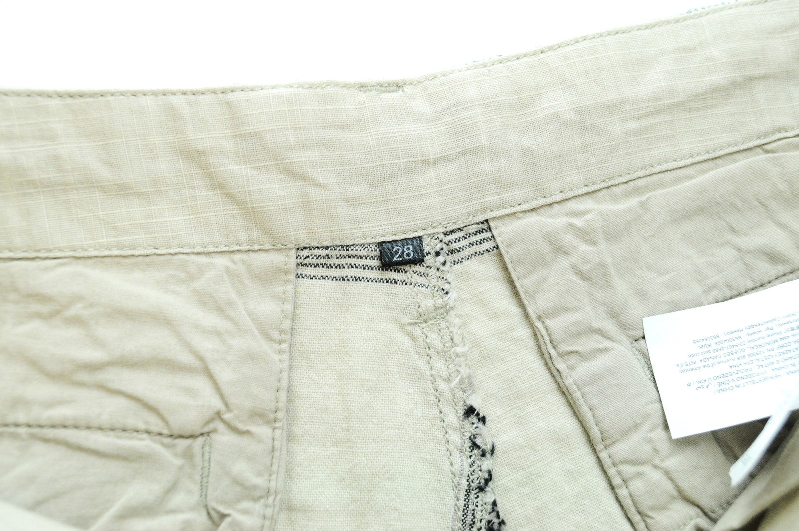 DESIGUAL Marc Men Shorts UK10 Sand Brown Linen Cotton Checked Multi Pocket Logo