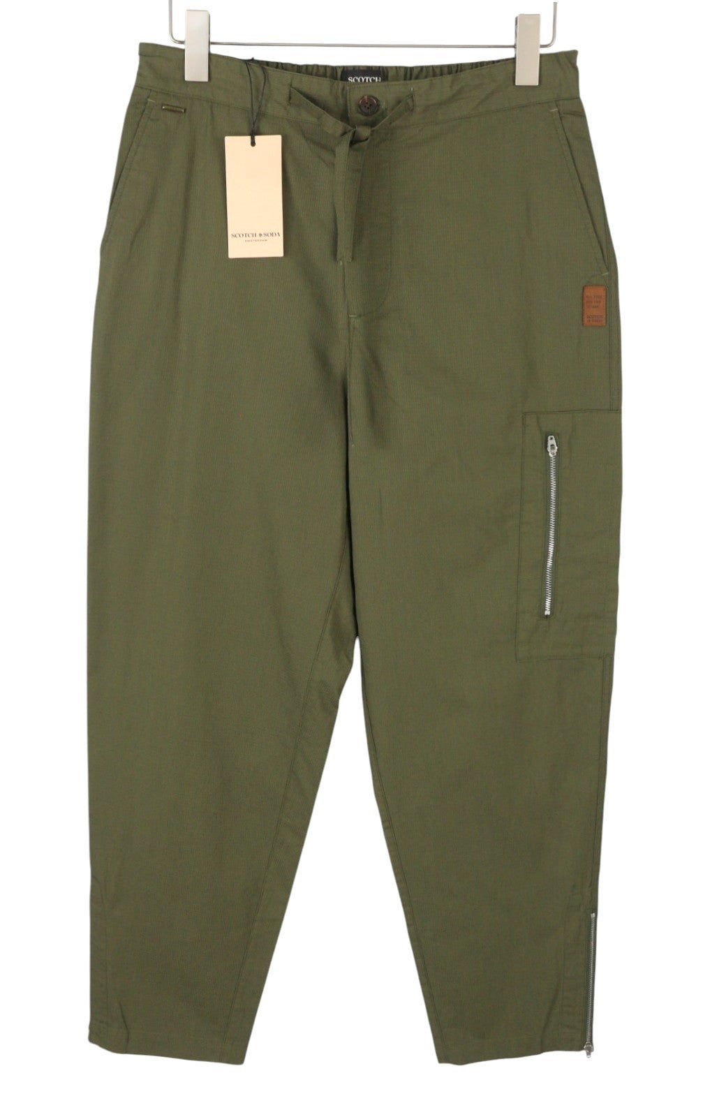 SCOTCH & SODA Men Trousers W31/L29 Green Elastic Waist Zip Hems