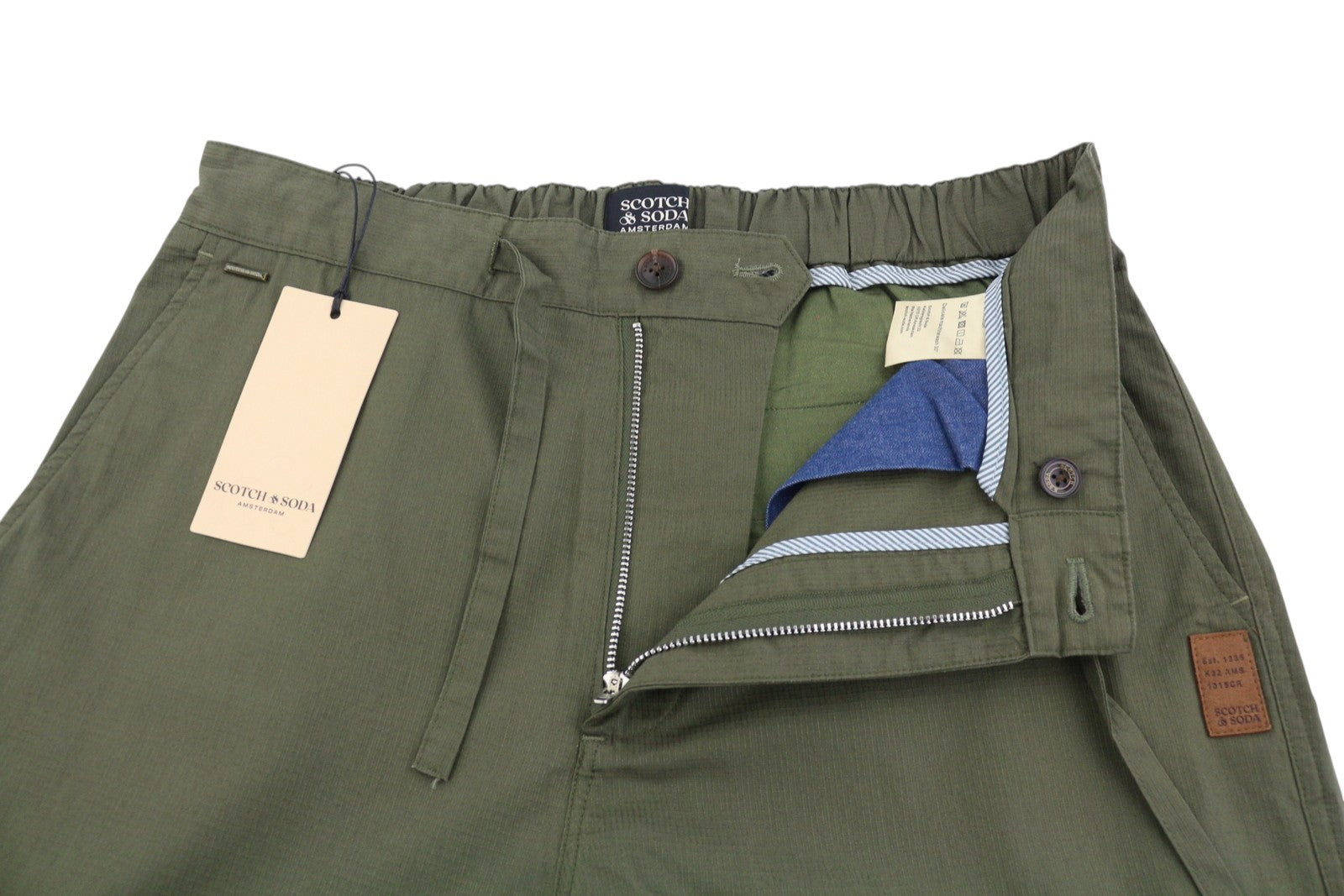 SCOTCH & SODA Men Trousers W31/L29 Green Elastic Waist Zip Hems