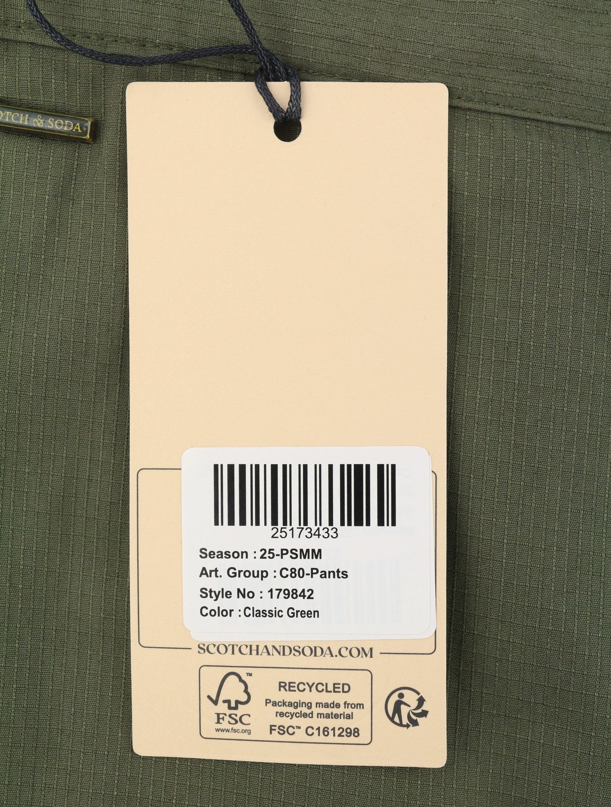 SCOTCH & SODA Men Trousers W31/L29 Green Elastic Waist Zip Hems