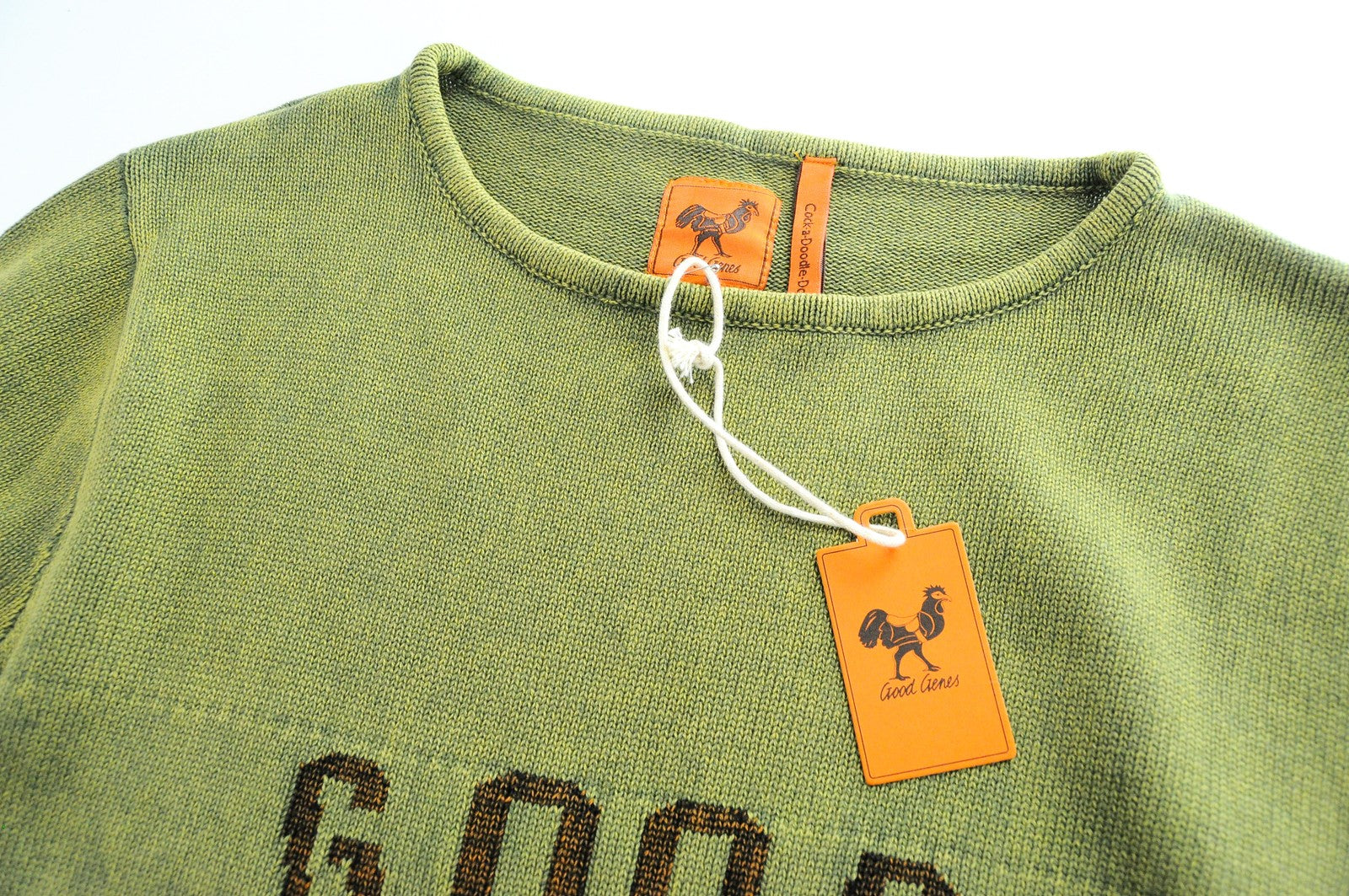 GOOD GENES Men Jumper M Green Pure Cotton Knitted Logo Long Sleeved Sweater